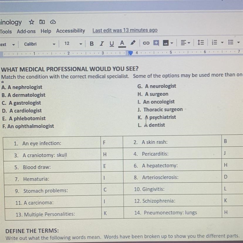 MEDICAL TERMINOLOGY Can y’all check my work please? :/-example-1