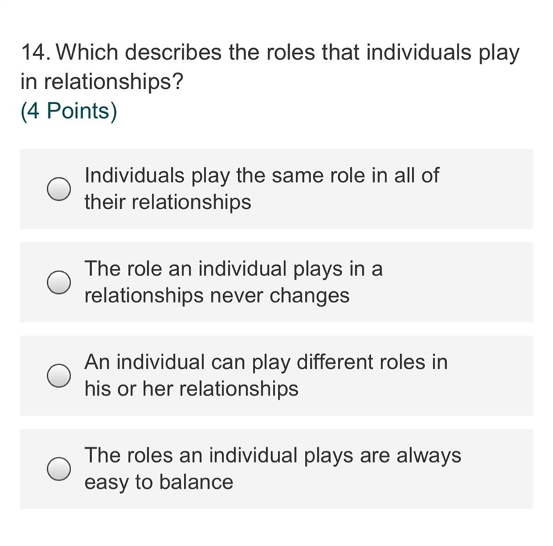 Which describes the roles that individuals play in relationships? Individuals play-example-1