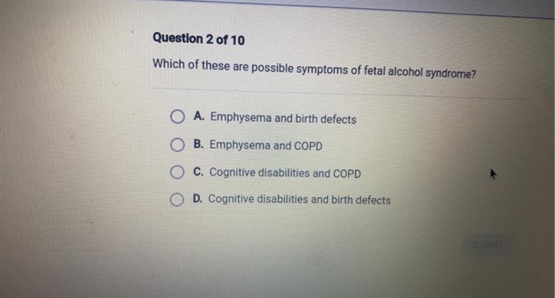 Which of these are possible symptoms of a fetal alcohol syndrome￼-example-1