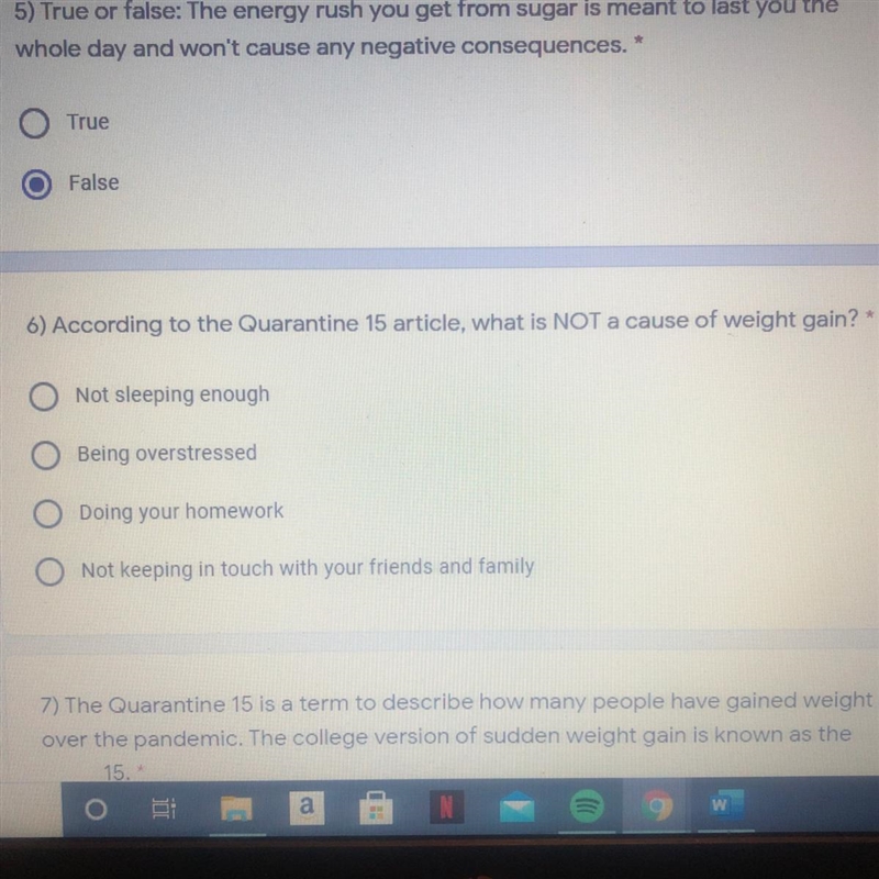 6) According to the Quarantine 15 article, what is NOT a cause of weight gain? Not-example-1