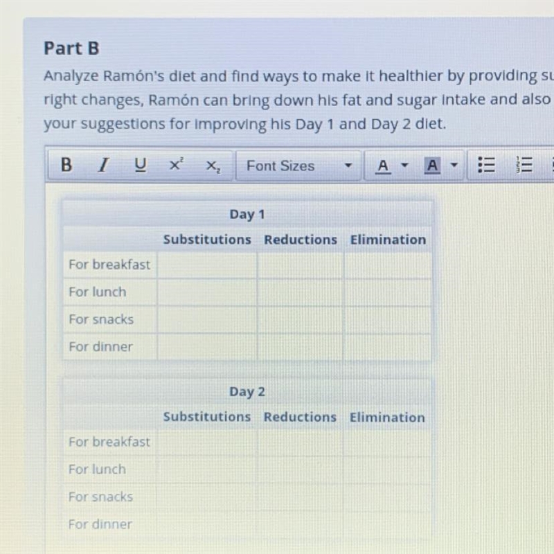 PLEASE HELP!!!!! ‼️‼️‼️ Analyze Ramon's diet and find ways to make it healthier by-example-1