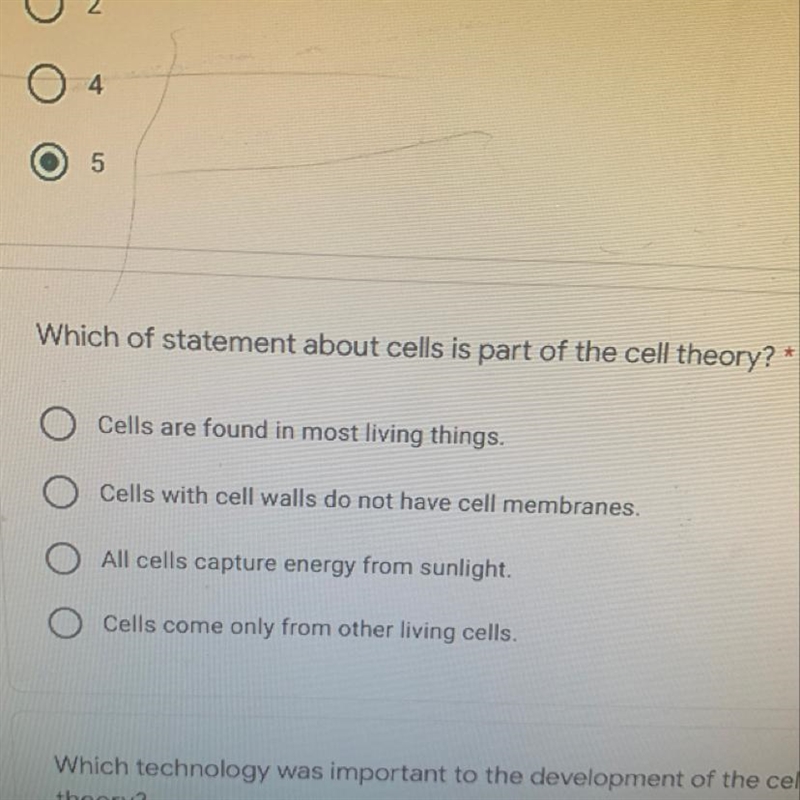 Which of statement about cells is part of the cell theory. Help?20 pointss!!!-example-1