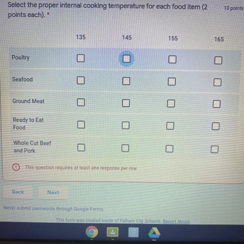 Select the proper internal cooking temperature for each food item-example-1