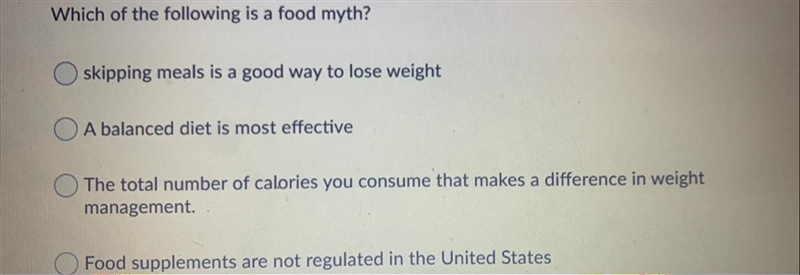 HURRY!! Which of the following is a food myth?-example-1