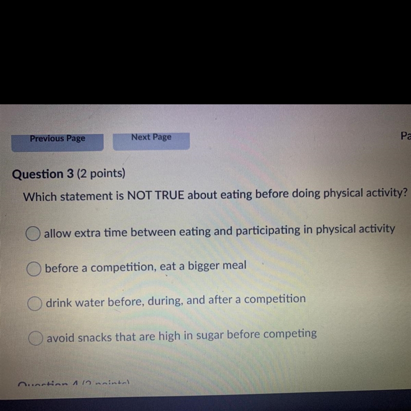 HELPPPP!!! Which statement is NOT TRUE about eating before doing physical activity-example-1