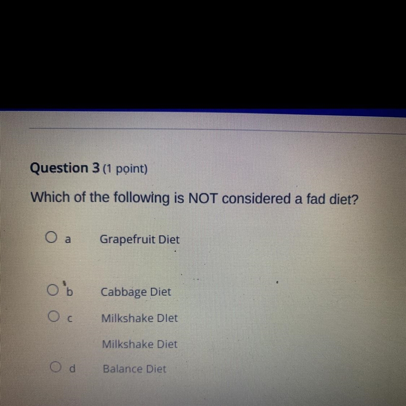 Which of the following is not considered a fat diet?-example-1