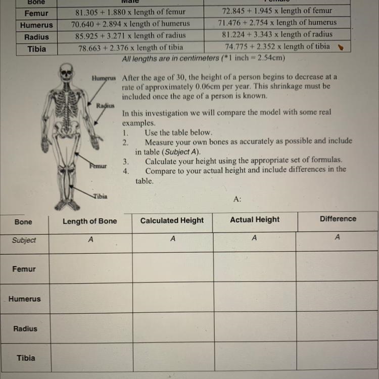 How do you find the length of bone and the actual height.-example-1