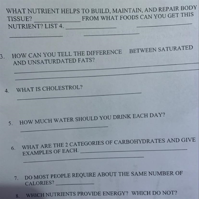 What nutrients helps to build maintain, and repair body tissue? ___ from what foods-example-1