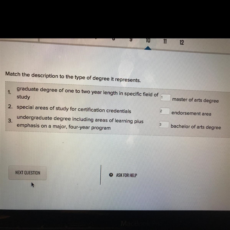 Match the description to the type of degree it represents-example-1