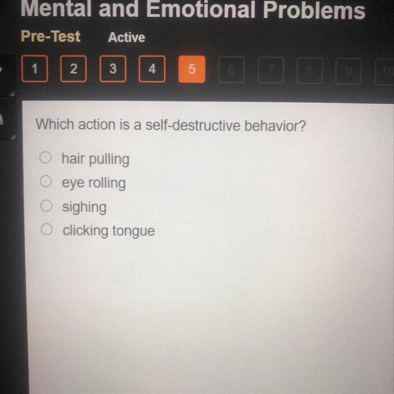 Which action is a self distructive behavior?-example-1