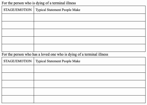 I REALLY REALLY NEED HELP!!! A dying person and their loved ones may go through stages-example-1