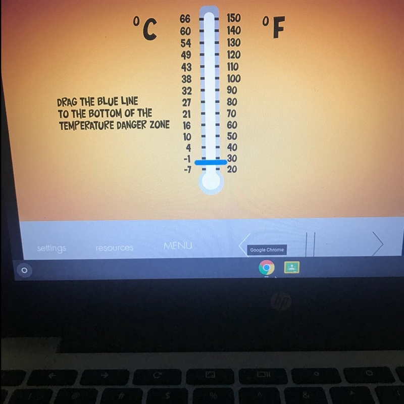 DRAG THE BLUE LINE TO THE BOTTOM OF THE TEMPERATURE DANGER ZONE-example-1