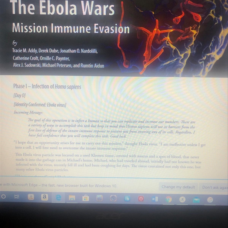 Does anybody have the answers to the Ebola war mission immune evasion case study ? Thank-example-1