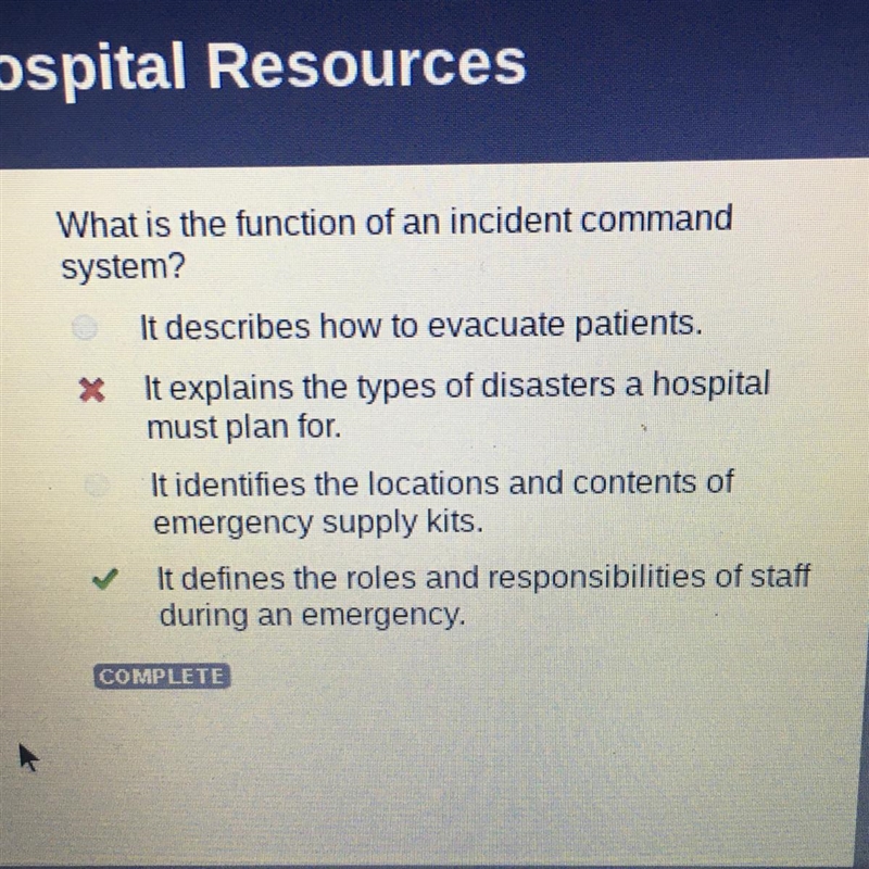 (ANSWER) What is the function of an incident command system? ✖️It describes how to-example-1