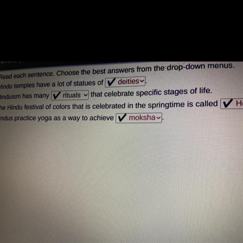 Read each sentence. Choose the best answers from the drop-down menus. Hindu temples-example-1