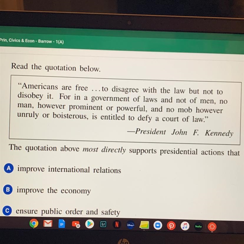 With the quote above what is the answer? a- improve international relations b-improve-example-1