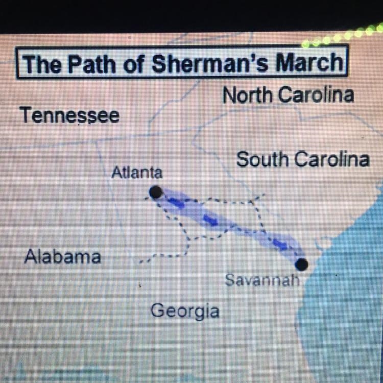 Based on the map, what can you tell about Sherman’s path? • He traveled from east-example-1