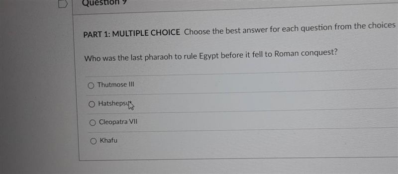 Question 9 PART 1: MULTIPLE CHOICE Choose the best answer for each question from the-example-1