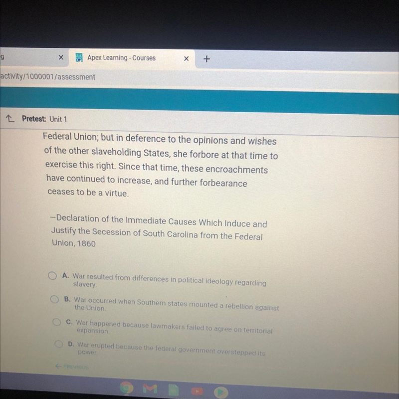 The excerpt supports what point of view about the cause of the Civil War? The people-example-1