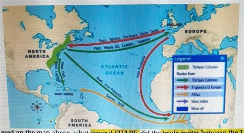 Please help!!!!!!! Based on the map above, what general SHAPE did the trade routes-example-1