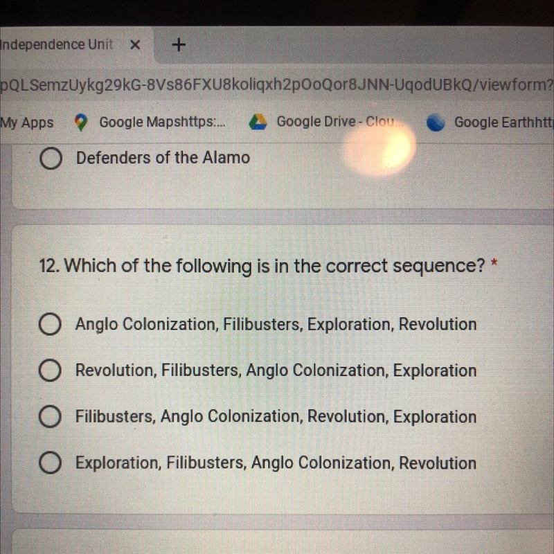 12. Which of the following is in the correct sequence? Anglo Colonization, Filibusters-example-1