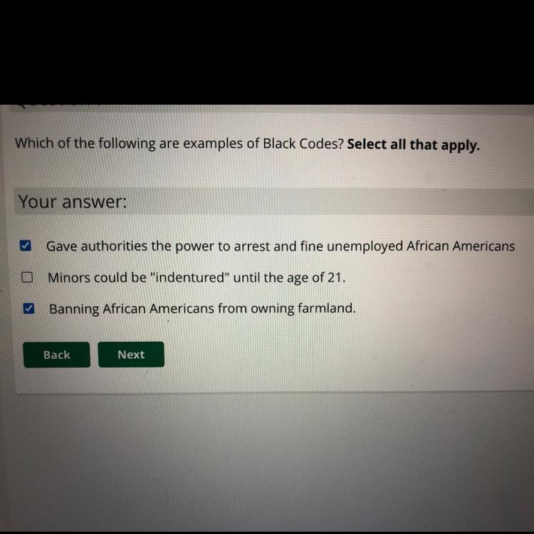 Help plz Which of the following are examples of Black Codes? Select all that apply-example-1