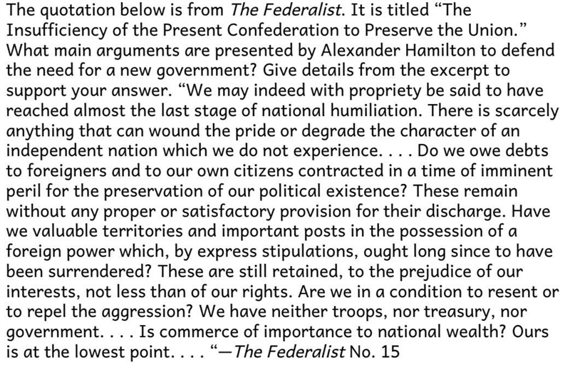 What arguments are presented by Alexander Hamilton to defend the need for a new government-example-1