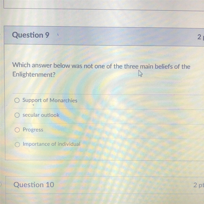 Which answer below was not one of the three main beliefs of the Enlightenment? Support-example-1