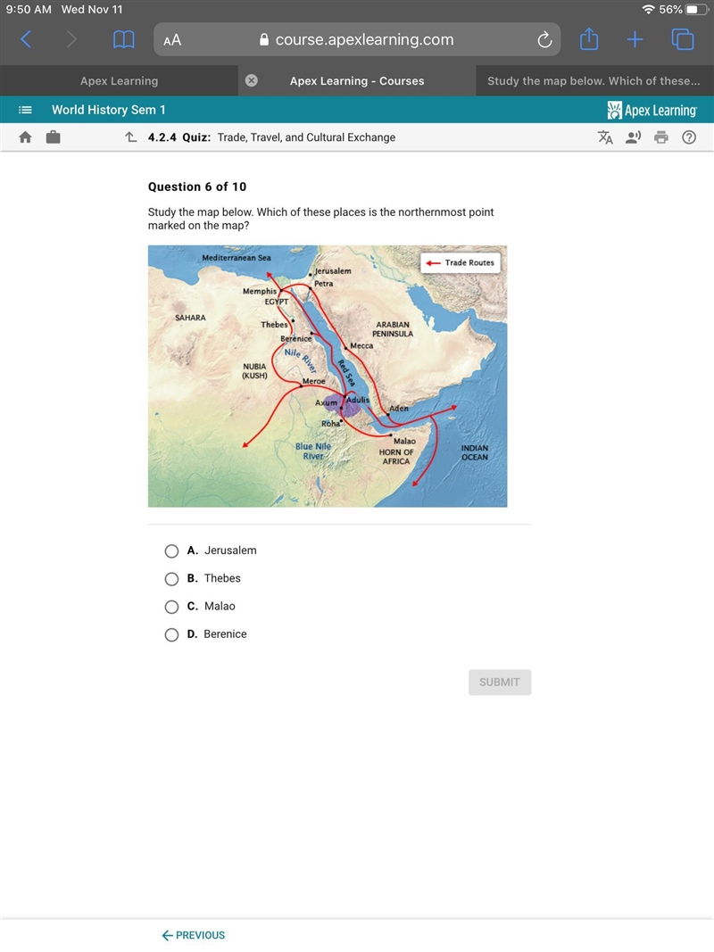 Study the map below. Which of these places is the northernmost point marked on the-example-1