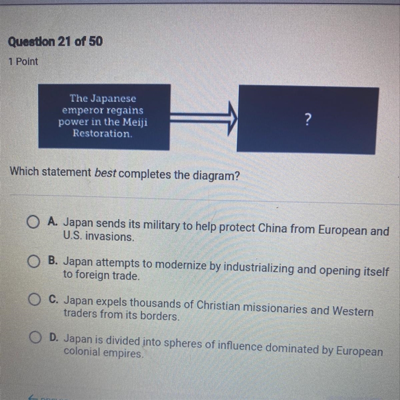 Which statement best completes the diagram? A. Japan sends its military to help protect-example-1