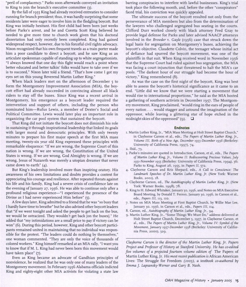 Critical analysis of the article by Carson, Clayborne. 2005.“To Walk in Dignity: The-example-5