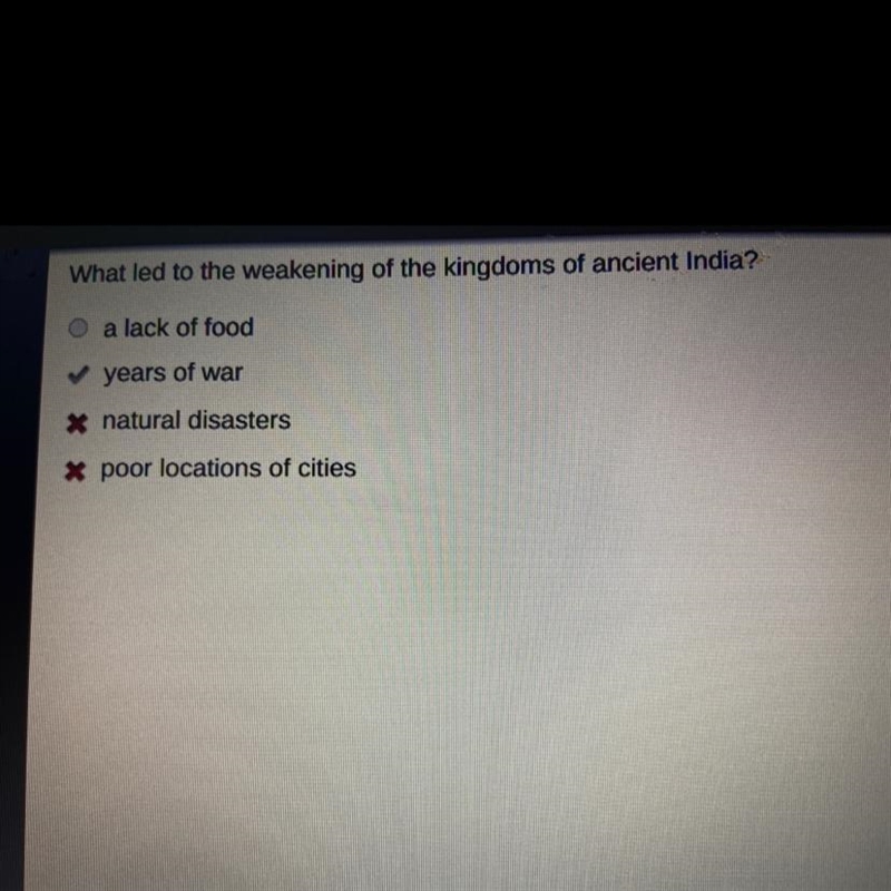 What led to the weakening of the kingdoms of ancient India? O a lack of food years-example-1