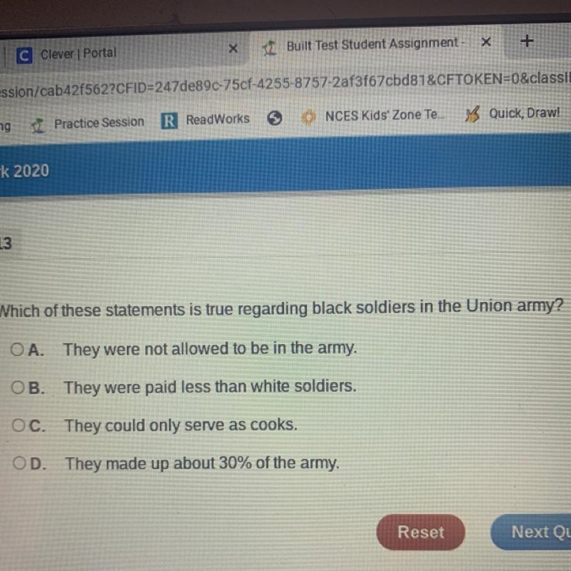 Which of these statements is true regarding black soldiers in the Union army? A. They-example-1