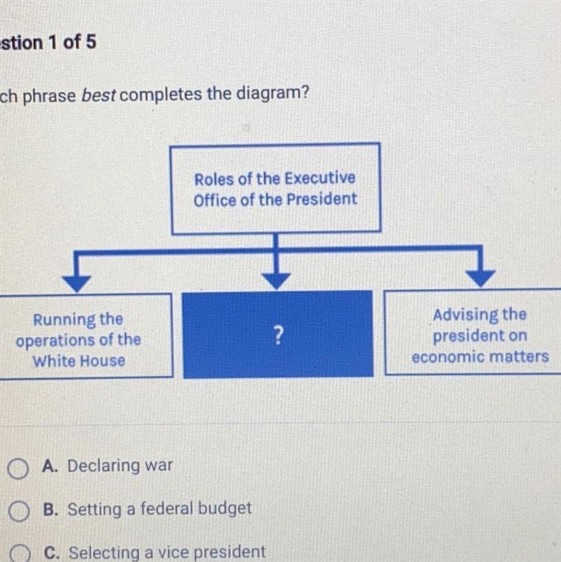 Which phrase best completes the diagram? Advising the president on economic matters-example-1