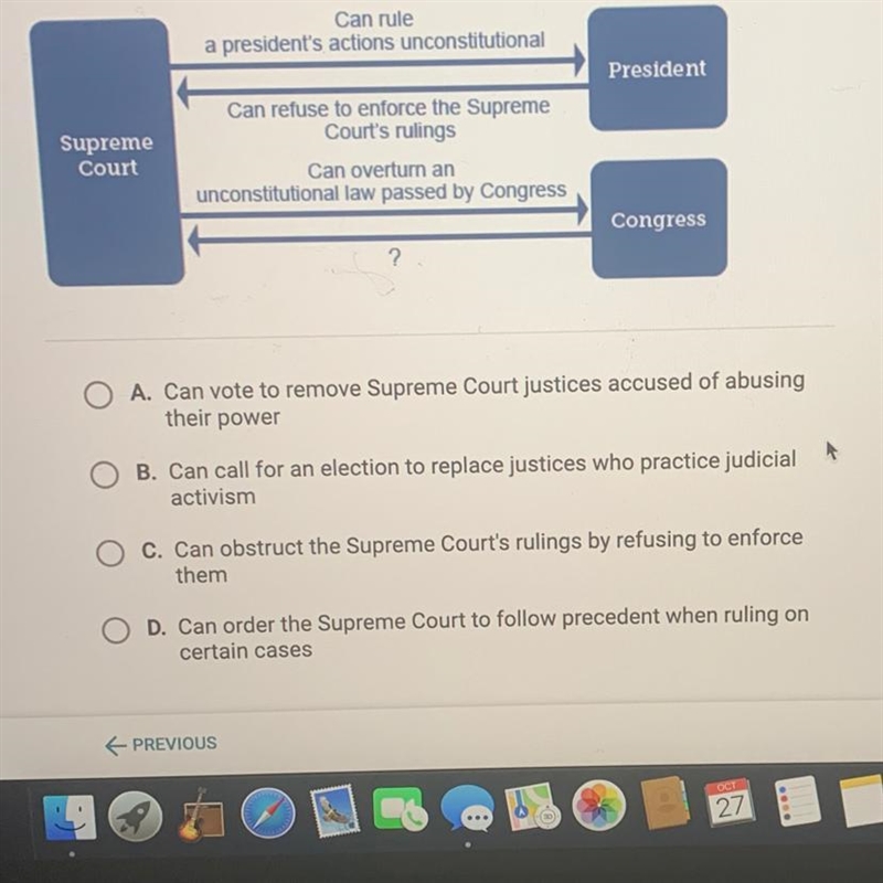 Which statement best completes the diagram of the ways the different branches of government-example-1