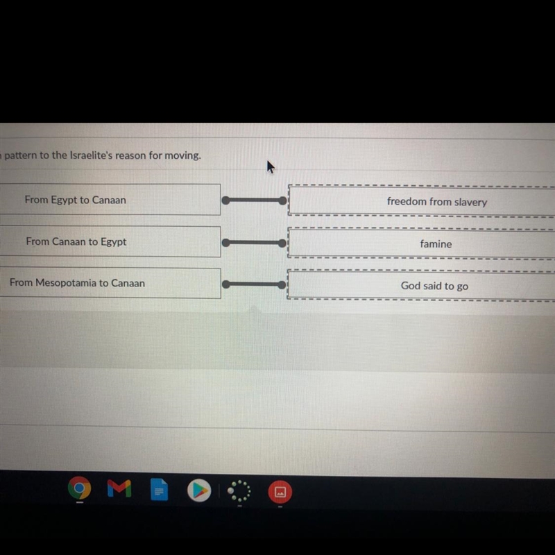 Match the migration pattern to the Israelites reason for moving? (Is mine correct-example-1
