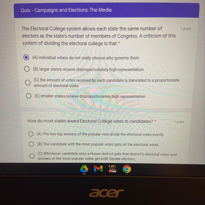 The Electoral College system allows each state the same number of electors as the-example-1