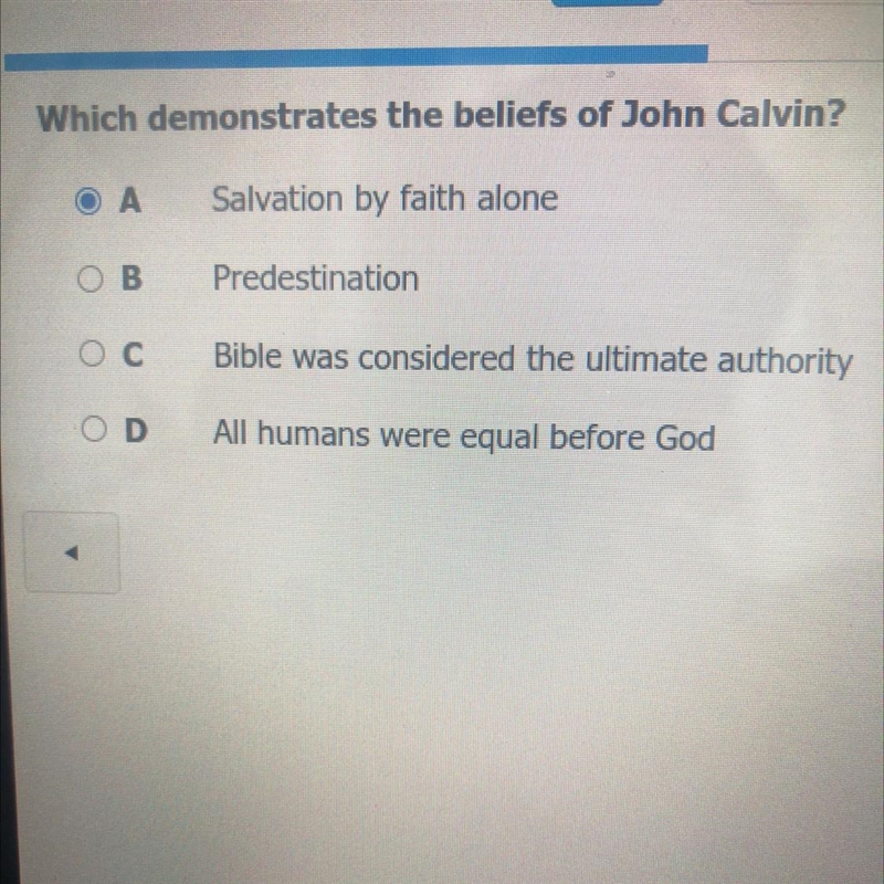 Which demonstrates the beliefs of john calvin-example-1