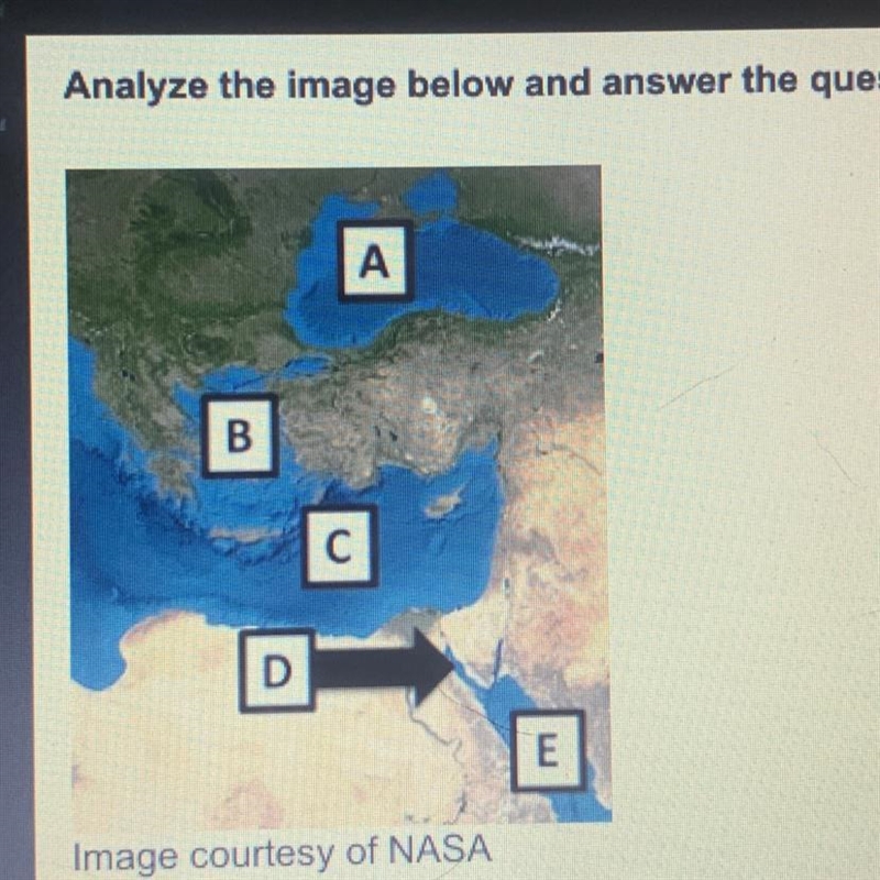 Image courtesy of NASA Which two bodies of water are connected by the Suez Canal on-example-1