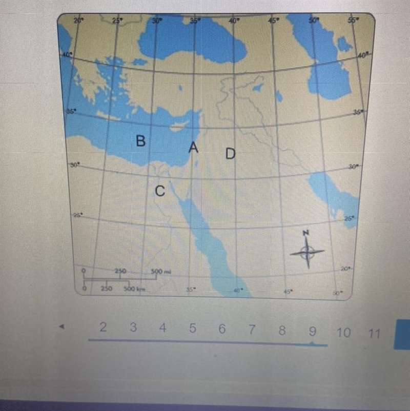 Location C is which place? A. Canaan B. Egypt C. Syrian Desert D. Mediterranean Sea-example-1