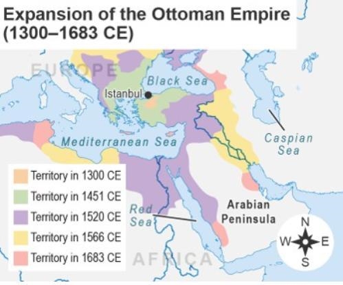 Study the map. Which statements best describe the growth of the Ottoman Empire? Choose-example-1