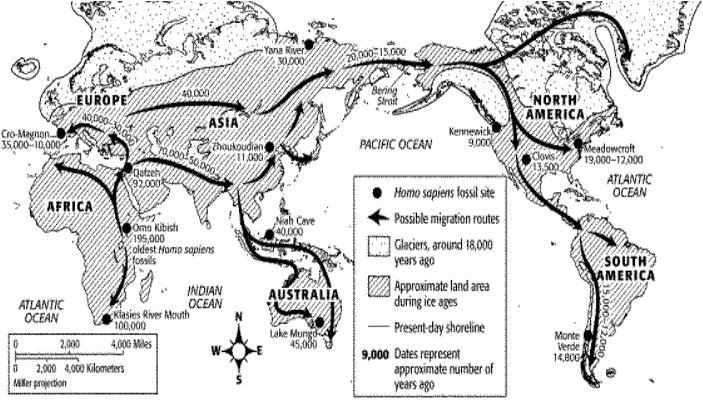 Help needed!!!!!!!!! 15 points! Study the map titled "Early Human Migration.&quot-example-1