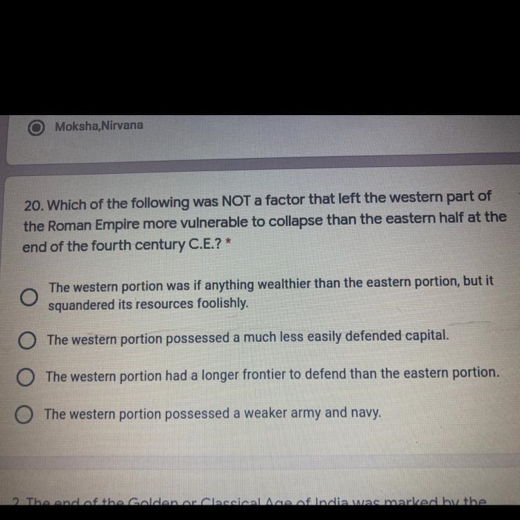 20. Which of the following was NOT a factor that left the western part of the Roman-example-1