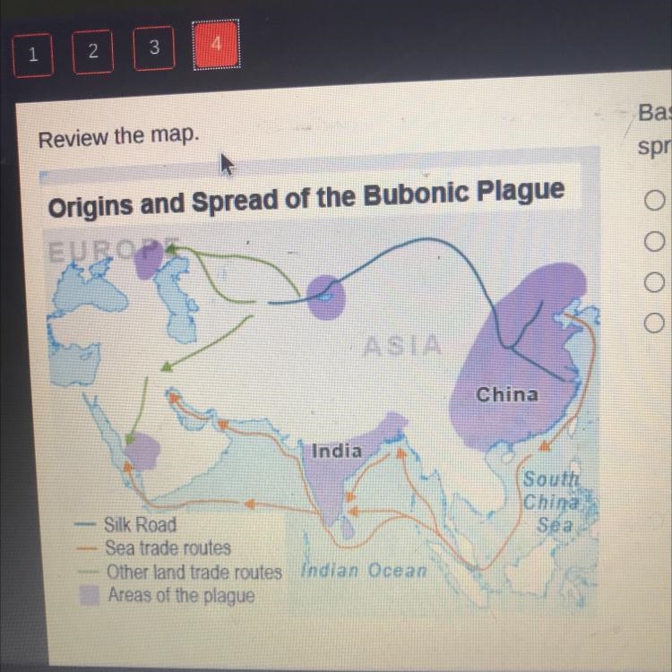 Review the map. Based on the map, how did the Silk Road affect the spread of the plague-example-1