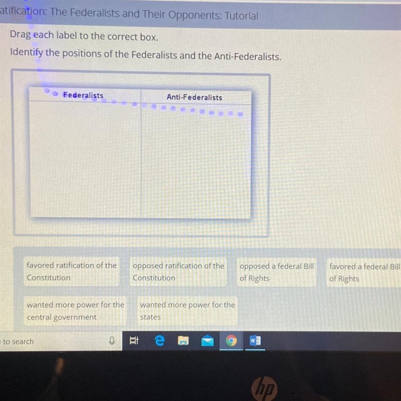 Drag each label to the correct box. Identify the positions of the Federalists and-example-1