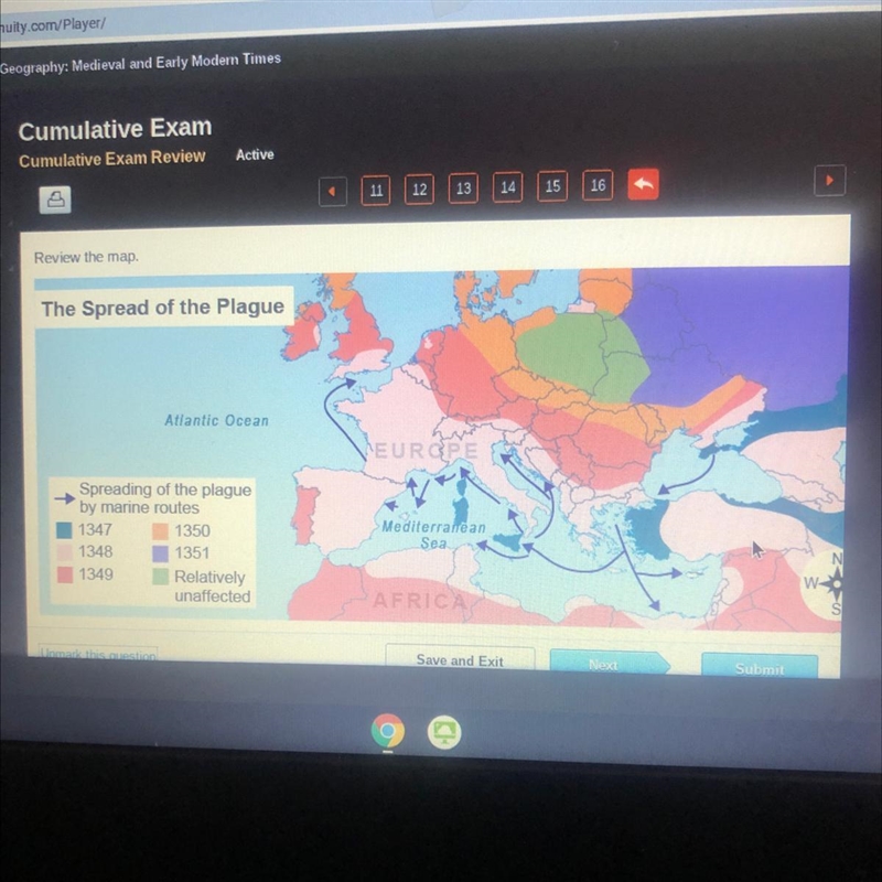 Based on the map, why were some areas left relatively unaffected by the plague? O-example-1