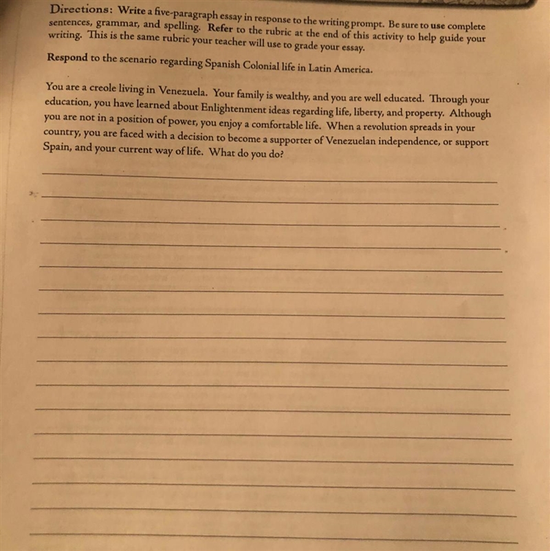 I need this ASAP NO JOKE NEED HELP WITH EVEN JUST 1 paragraph. You are living in Venezuela-example-1