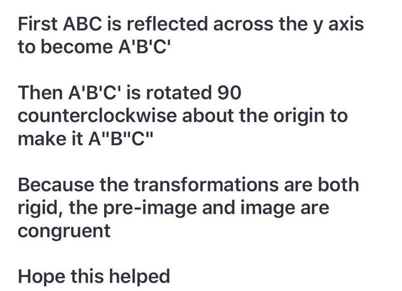 This diagram shows a pre-image △ABC , and its image, ​ △A′′B′′C′′ ​ , after a series-example-1