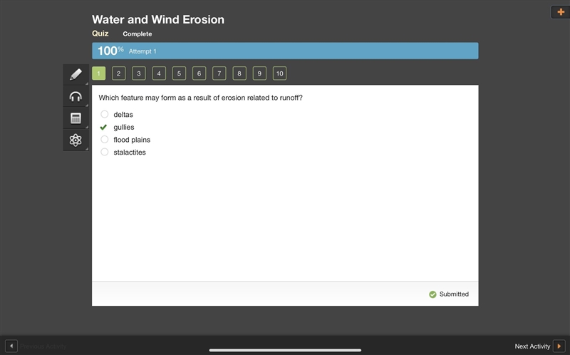 Which feature may form as a result of erosion related to runoff?-example-1