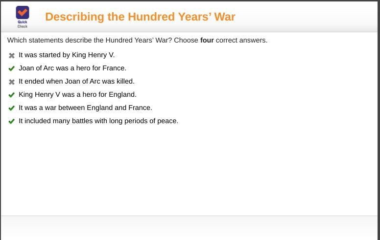 Which statements describe the Hundred Years’ War? Choose four correct answers. It-example-1